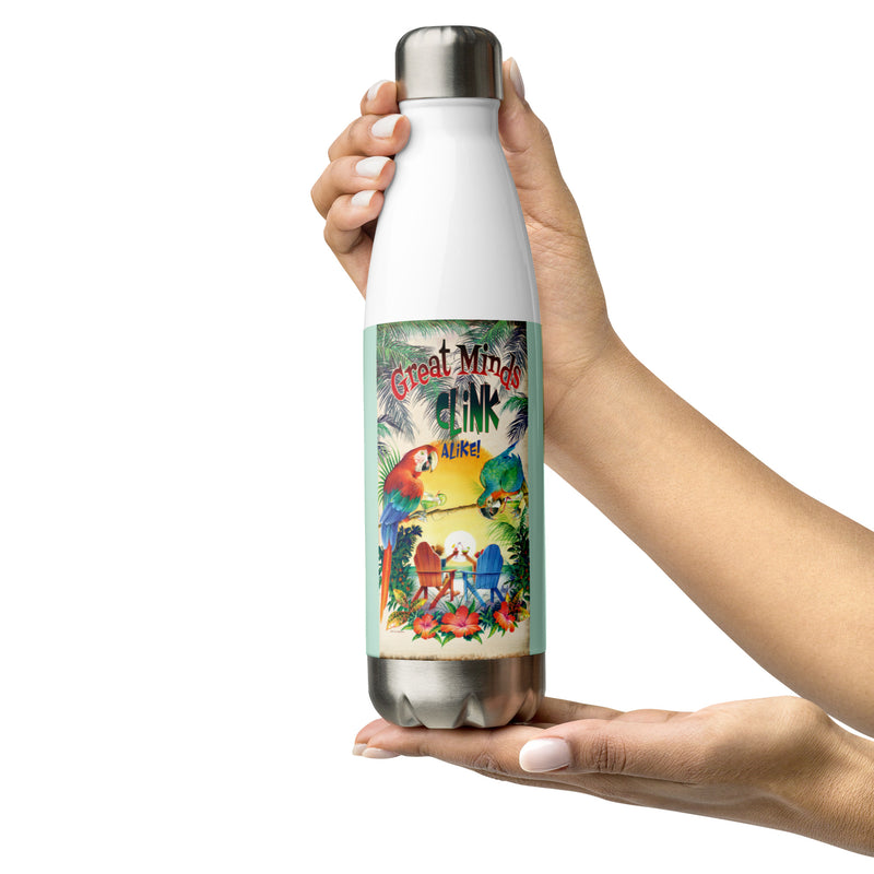 Stainless Steel Water Bottle Great Minds Clink Alike Parrots 17 ounce Jimmy Buffett Beach Gifts