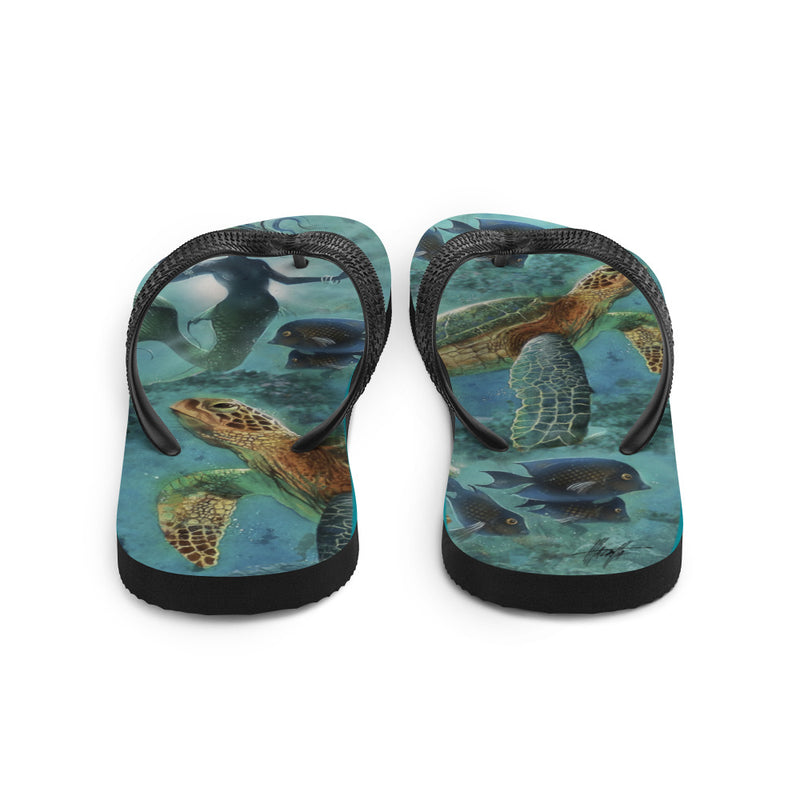 Exclusive Mermaid Sea Turtle Flip Flops Art by Jim Mazzotta