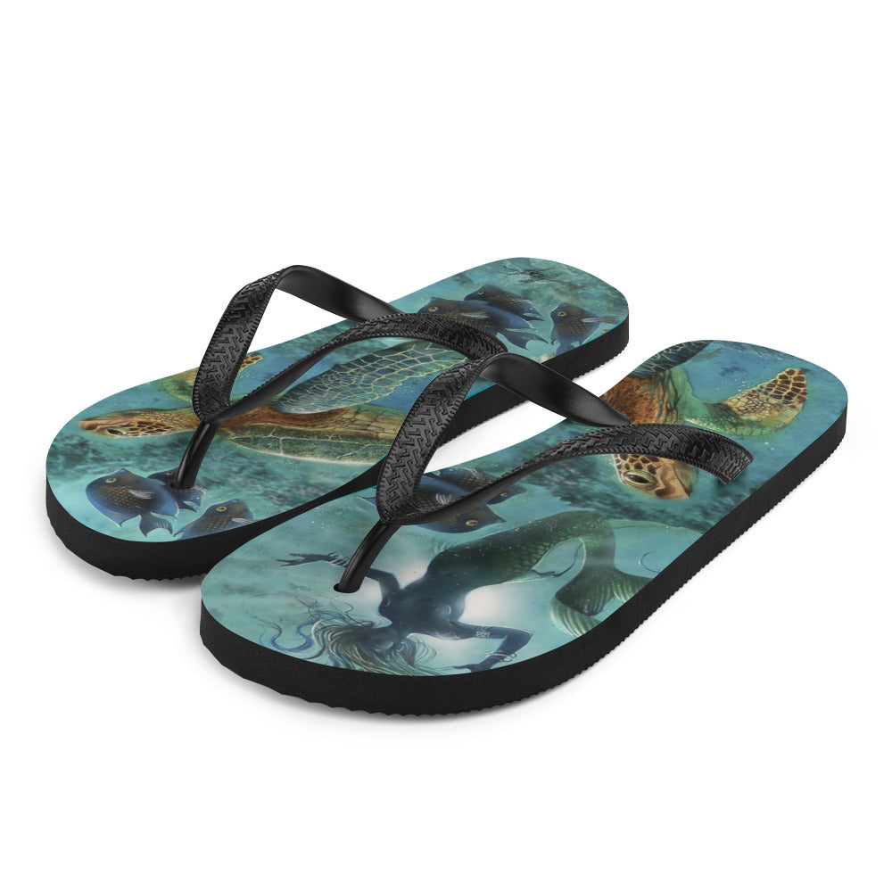 Exclusive Mermaid Sea Turtle Flip Flops Art by Jim Mazzotta