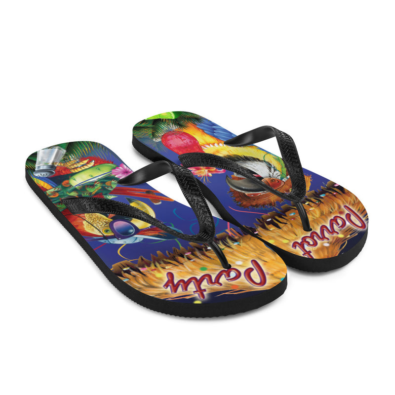 Exclusive Parrot Margarita Party Flip Flops Artwork by Jim Mazzotta Jimmy Buffett Parrotheads Macaw Happy Hour Cocktails