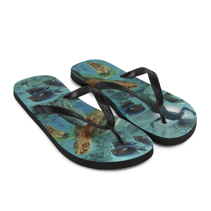 Exclusive Mermaid Sea Turtle Flip Flops Art by Jim Mazzotta