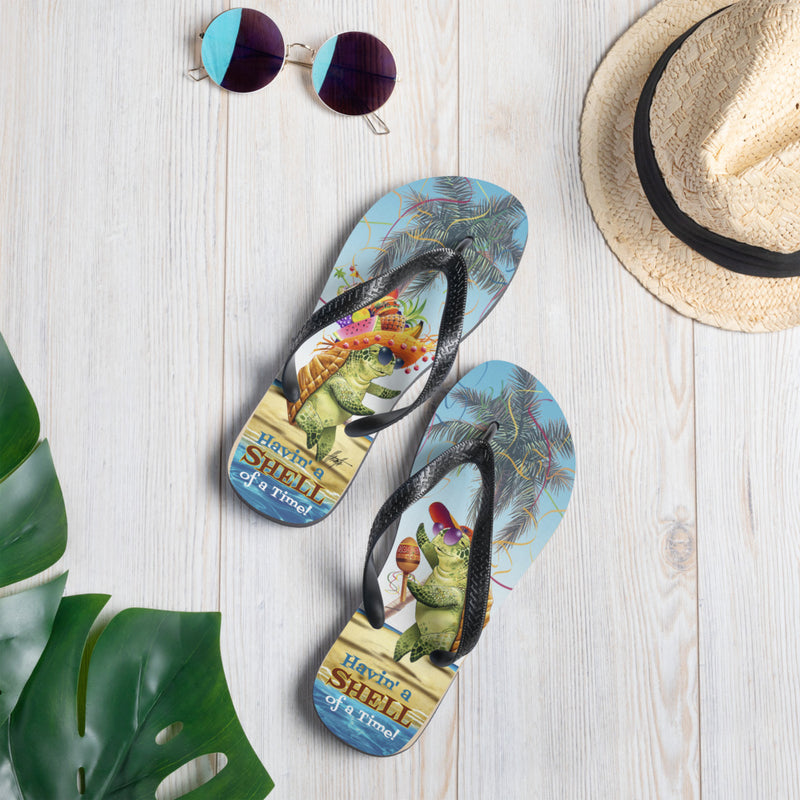 Exclusive Relax at the Beach Flip Flops Artist Jim Mazzotta Jimmy Buffett Island Tropical Sandals Sea Turtles