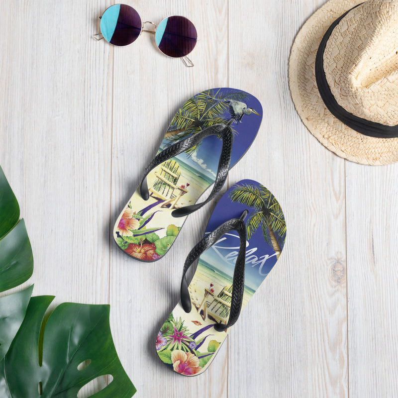 Exclusive Relax at the Beach Flip Flops Artist Jim Mazzotta Jimmy Buffett Island Tropical Sandals