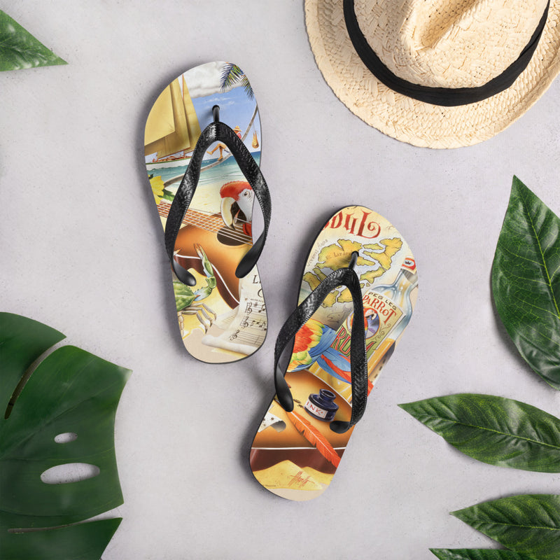 Exclusive Live Life Like a Classic Song Printed Flip Flops Artwork by Jim Mazzotta Shipwreck Rum Caribbean