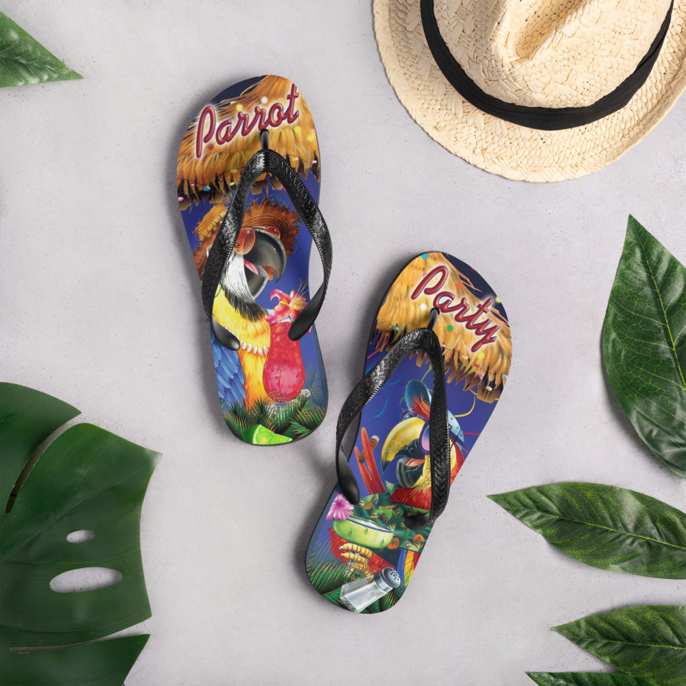Exclusive Parrot Margarita Party Flip Flops Artwork by Jim Mazzotta
