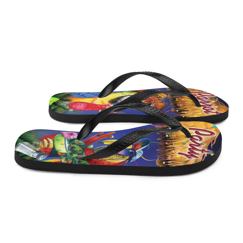 Exclusive Parrot Margarita Party Flip Flops Artwork by Jim Mazzotta Jimmy Buffett Parrotheads Macaw Happy Hour Cocktails
