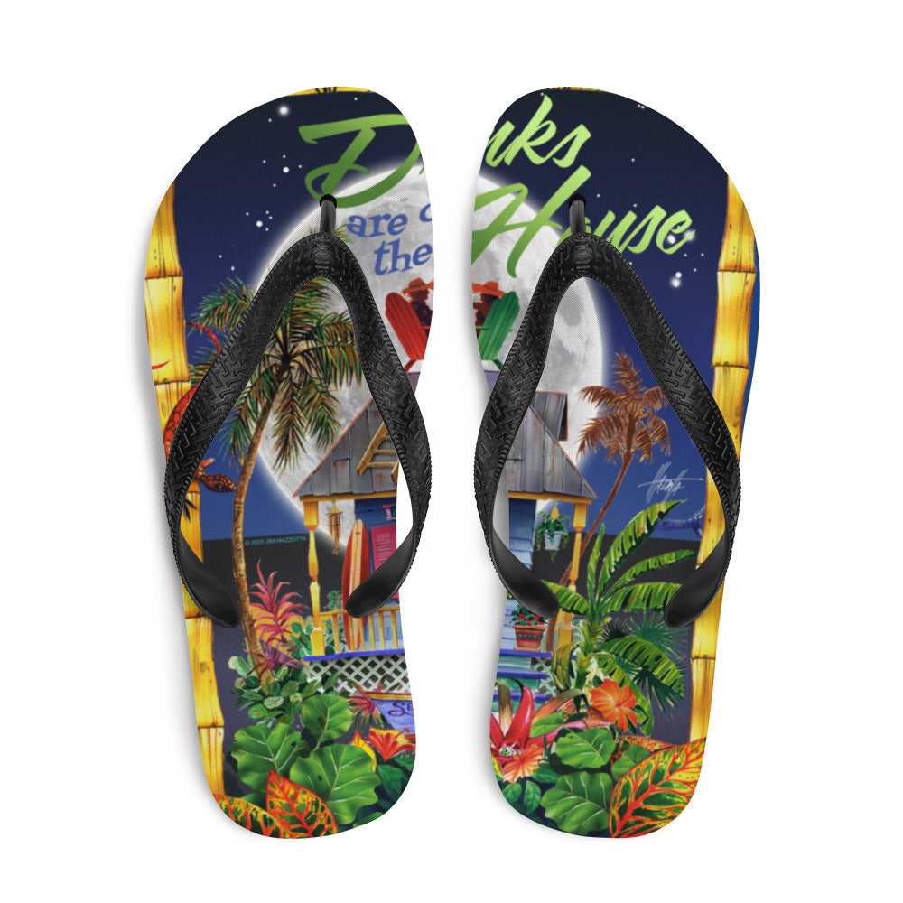 Exclusive Evening Drinks on the House Flip Flops Artist Jim Mazzotta Tropical Island Scenery Beachy Sandals Jimmy Buffett