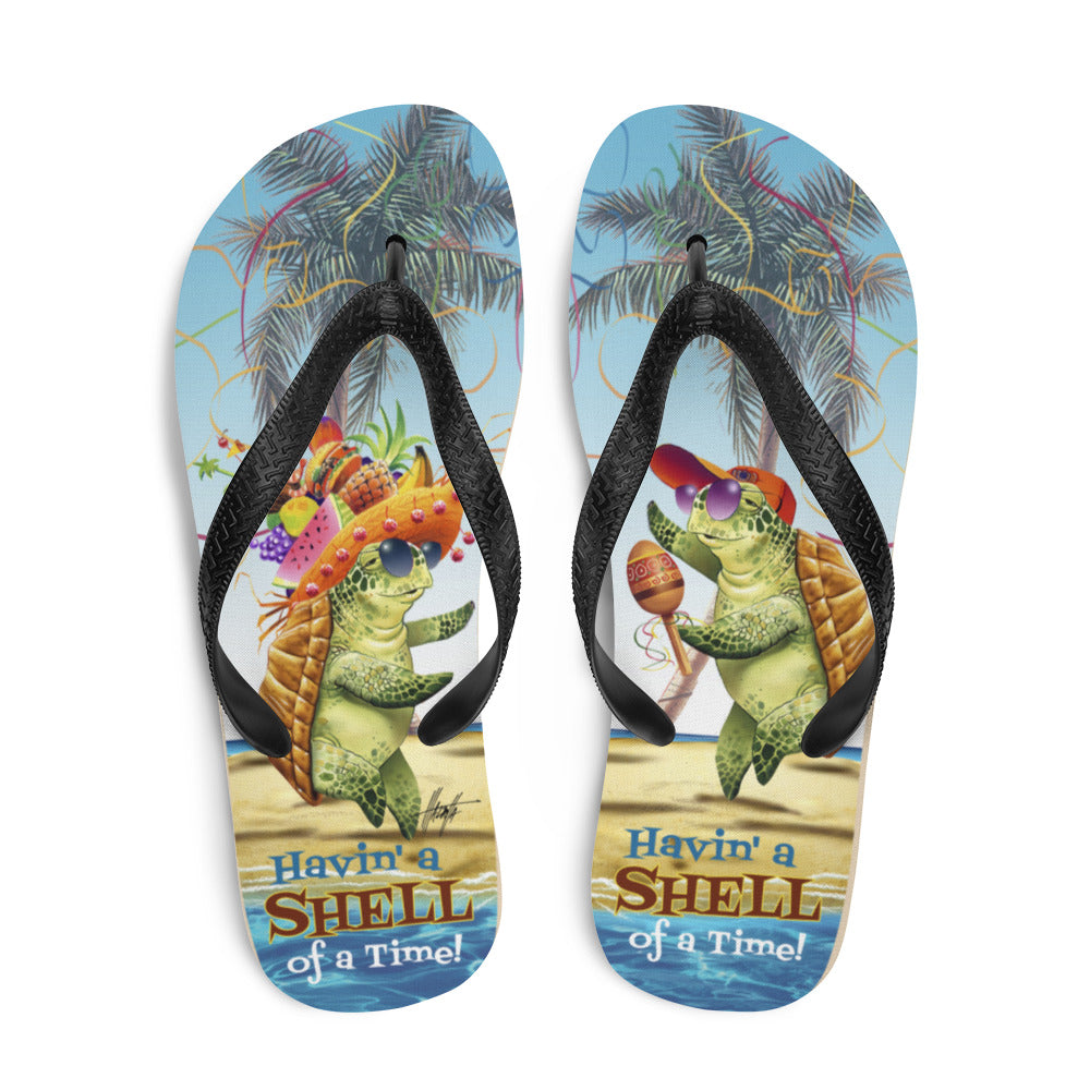 Exclusive Relax at the Beach Flip Flops Artist Jim Mazzotta Jimmy Buffett Island Tropical Sandals Sea Turtles