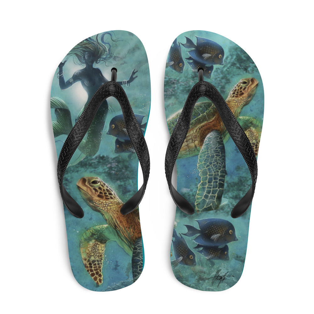 Exclusive Mermaid Sea Turtle Flip Flops Art by Jim Mazzotta