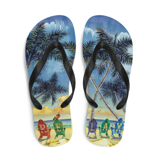 Relax at the Beach Flip Flops Adirondack Chairs Palm Trees Art by Jim Mazzotta Jimmy Buffett Beachy Gifts for him