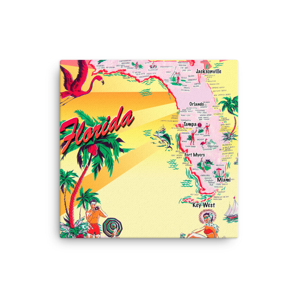 Vintage Florida Postcard Wrapped Canvas Art Wall Artwork Retro 1950s Old