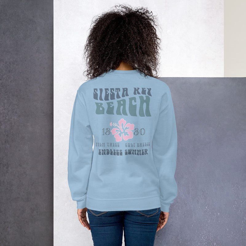 Siesta Key Back Print with Hibiscus Logo Sweatshirt Lights Unisex Endless Summer