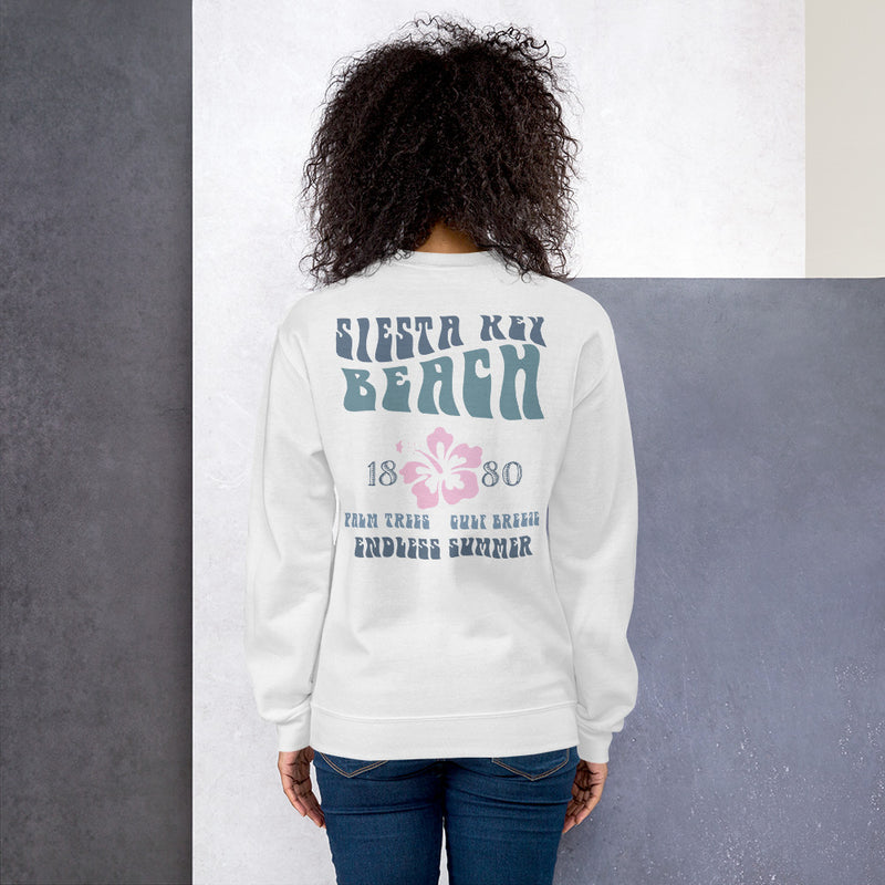 Siesta Key Back Print with Hibiscus Logo Sweatshirt Lights Unisex Endless Summer