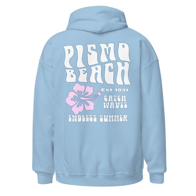 unisex Pismo Beach Vintage Style Hoodie Endless Summer Hibiscus Logo Light Blue / M