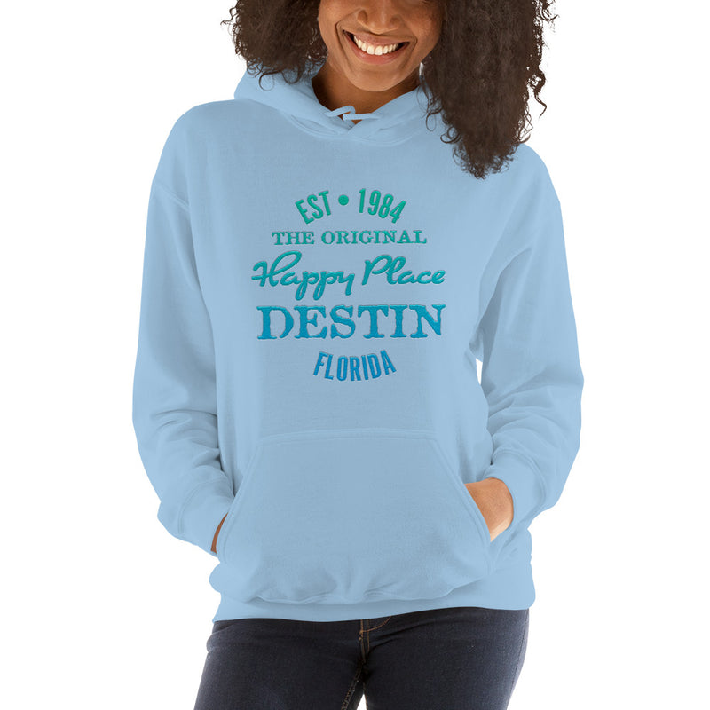 Exclusive Destin Florida Hoodie Beach Is My Happy Place Fleece Womens Unisex Mens Light Blue