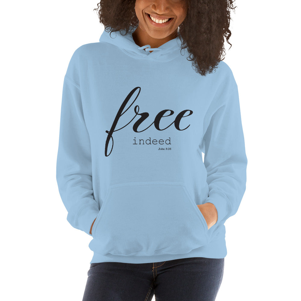 Free Indeed John 8:36 Bible Verse Unisex Fleece Christian Hoodie Jesus Christ Is King Faith Over Fear Unisex 