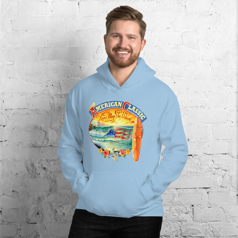 Long May She Wave Surf Shop Longboard Surfing Hoodie