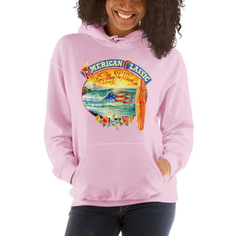 Long May She Wave Surf Shop Longboard Surfing Hoodie