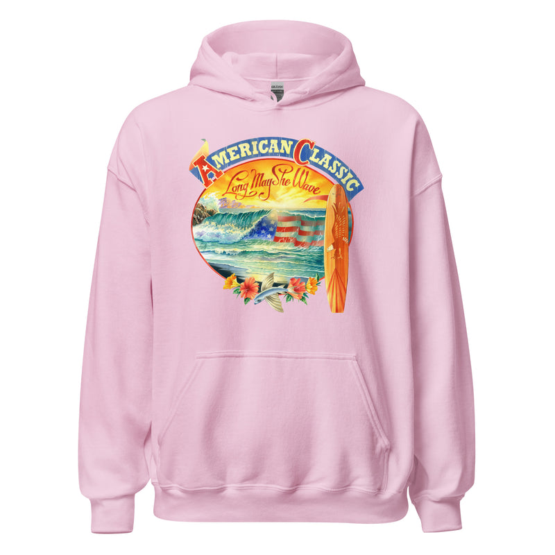 Long May She Wave Surf Shop Longboard Surfing Hoodie