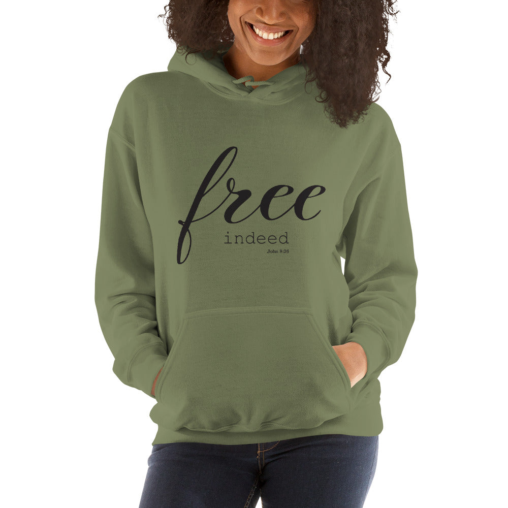 Free Indeed John 8:36 Bible Verse Unisex Fleece Christian Hoodie Jesus Christ Is King Faith Over Fear Unisex 