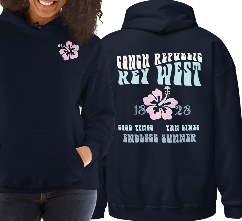 Unisex Retro Key West Beach Hoodie, Aesthetic beach hoodies for women, key west vintage style hoodie, conch republic hoodies