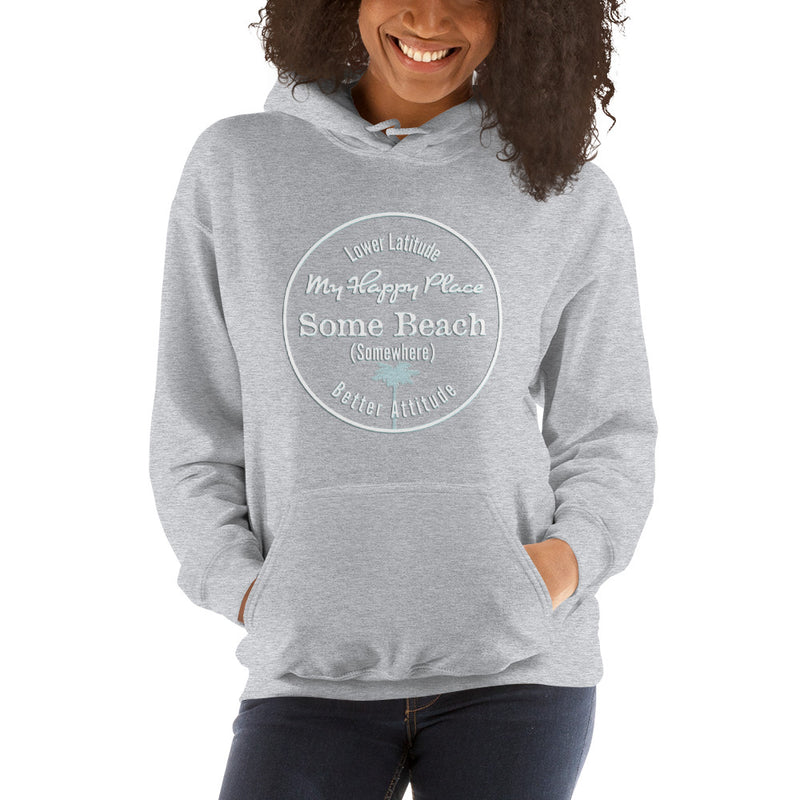 Some Beach Somewhere Is My Happy Place Fleece Hoodie Palm Tree Beach gifts for her