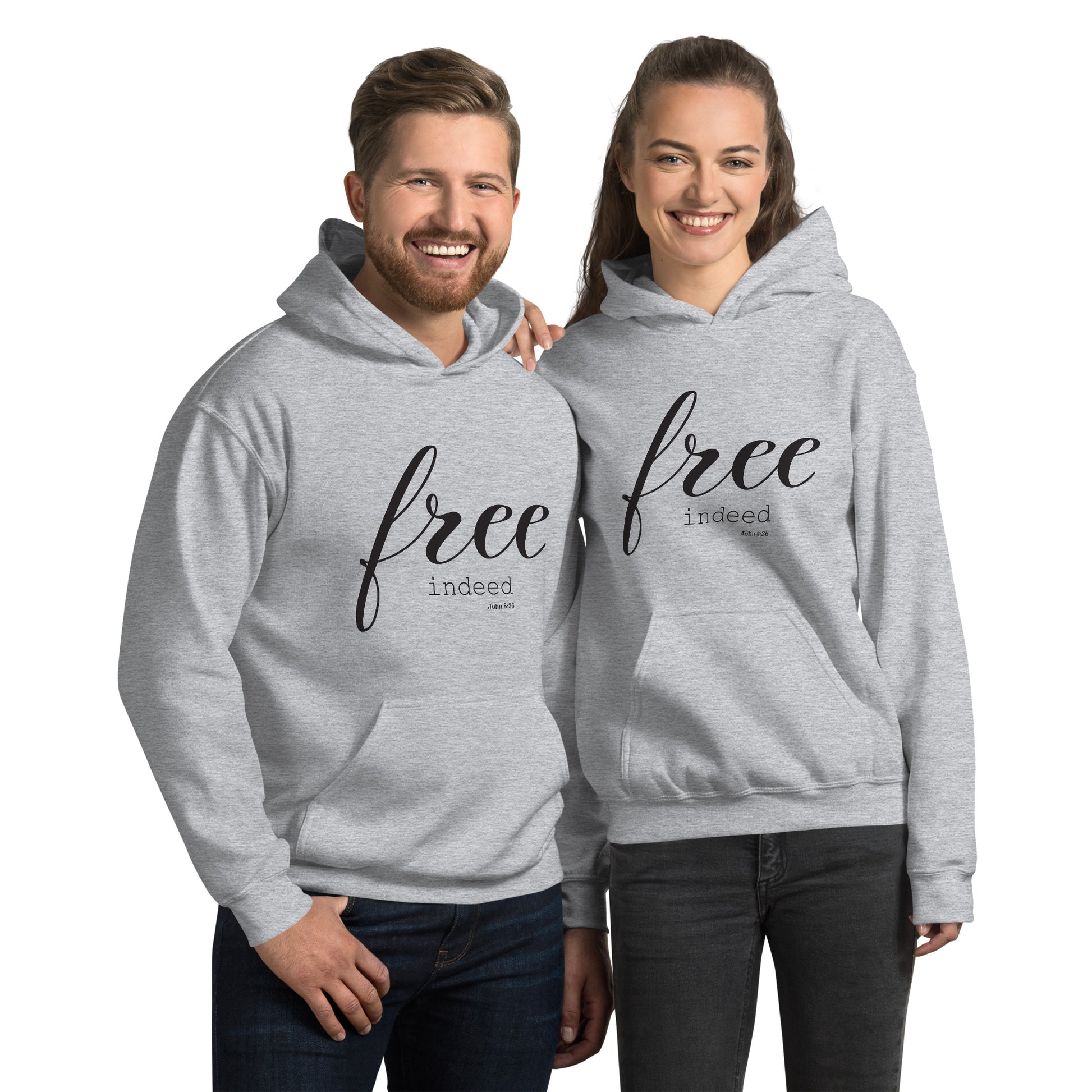 Free Indeed John 8:36 Bible Verse Unisex Fleece Christian Hoodie Jesus Christ Is King Faith Over Fear Unisex 