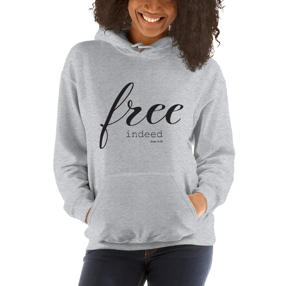 Free Indeed John 8:36 Bible Verse Unisex Fleece Christian Hoodie Jesus Christ Is King Faith Over Fear Unisex 