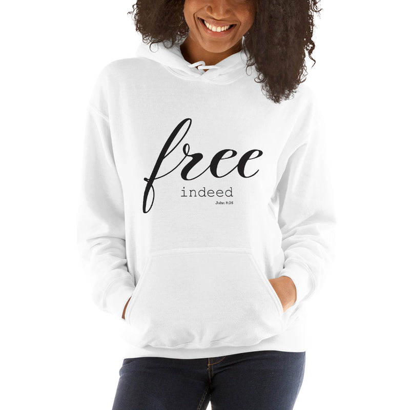 Free Indeed John 8:36 Bible Verse Unisex Fleece Christian Hoodie Jesus Christ Is King Faith Over Fear Unisex 