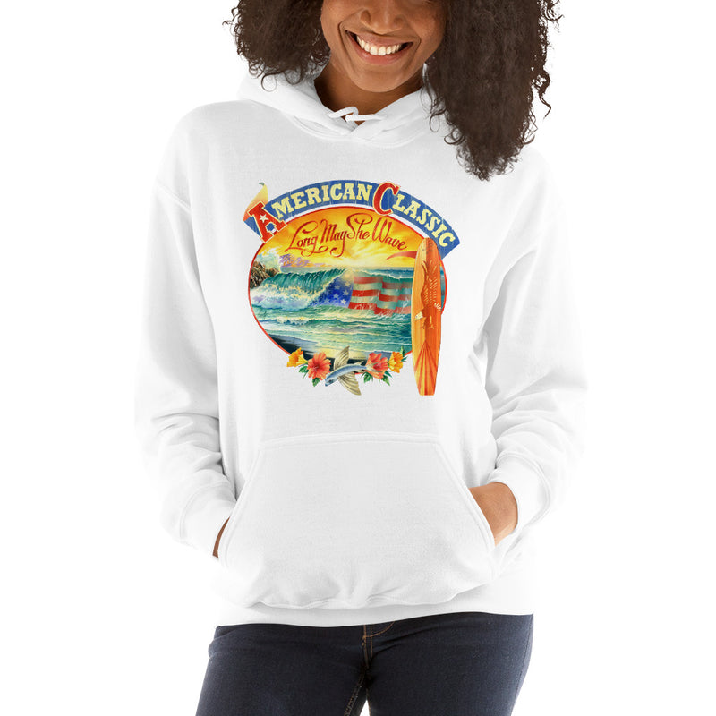 Long May She Wave Surf Shop Longboard Surfing Hoodie