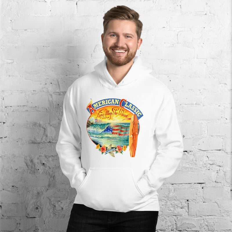 Long May She Wave Surf Shop Longboard Surfing Hoodie