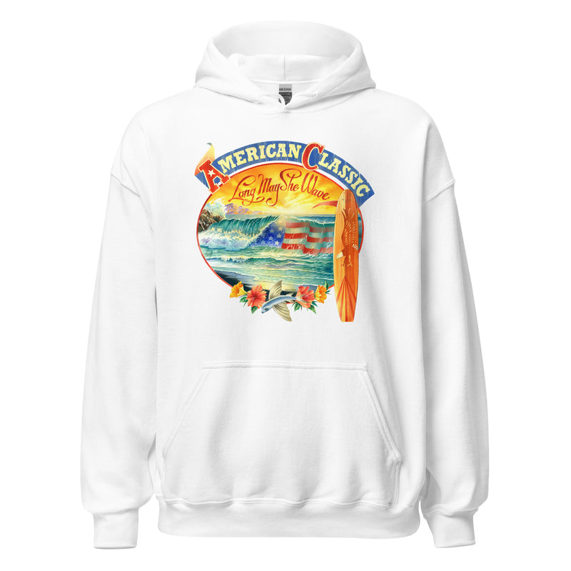 Long May She Wave Surf Shop Longboard Surfing Hoodie