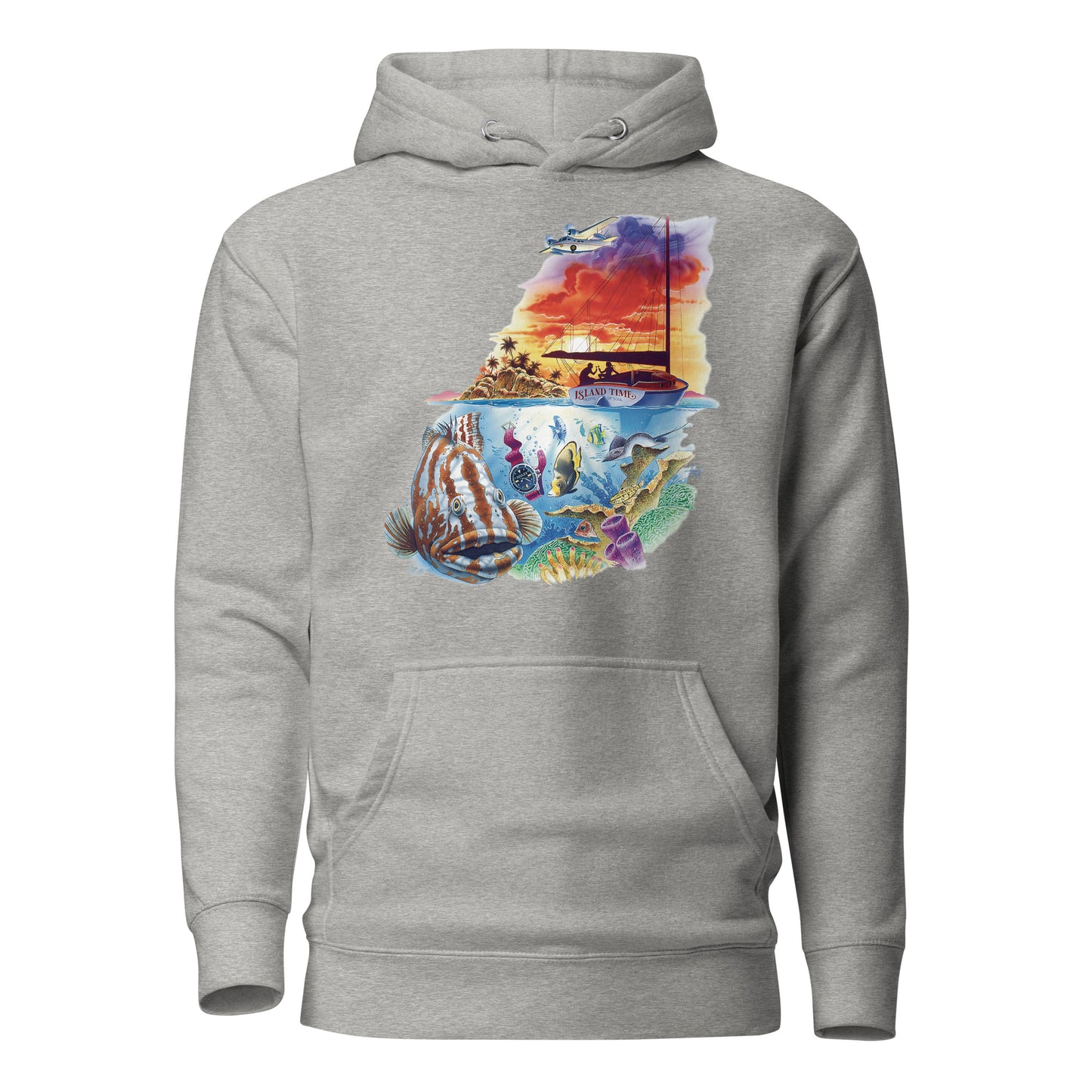 Unisex Premium Island Time Scuba Diving Hoodie Underwater Scene Jimmy Buffett 5 oclock somewhere grouper coral reef sailboat