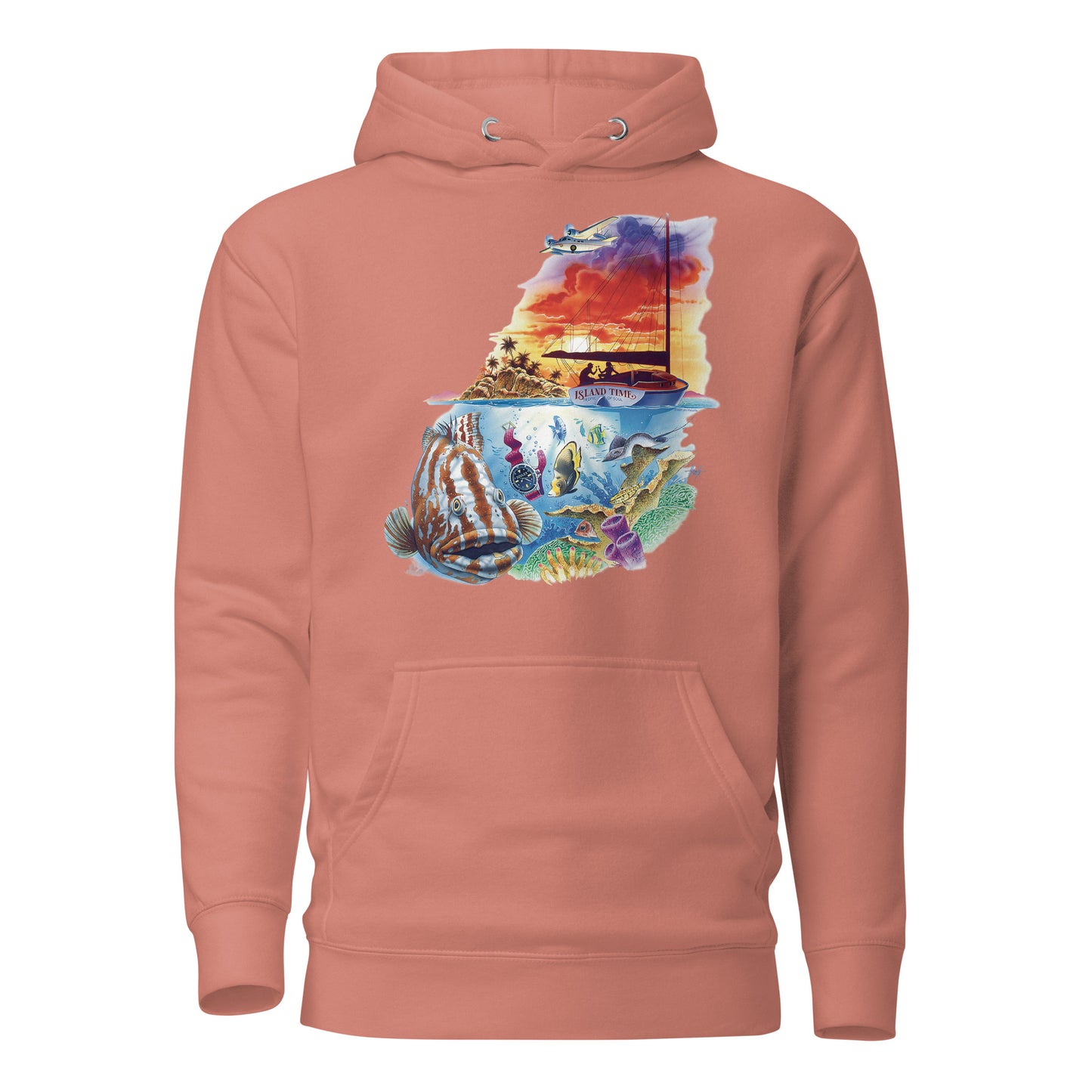 Unisex Premium Island Time Scuba Diving Hoodie Underwater Scene Jimmy Buffett 5 oclock somewhere grouper coral reef sailboat