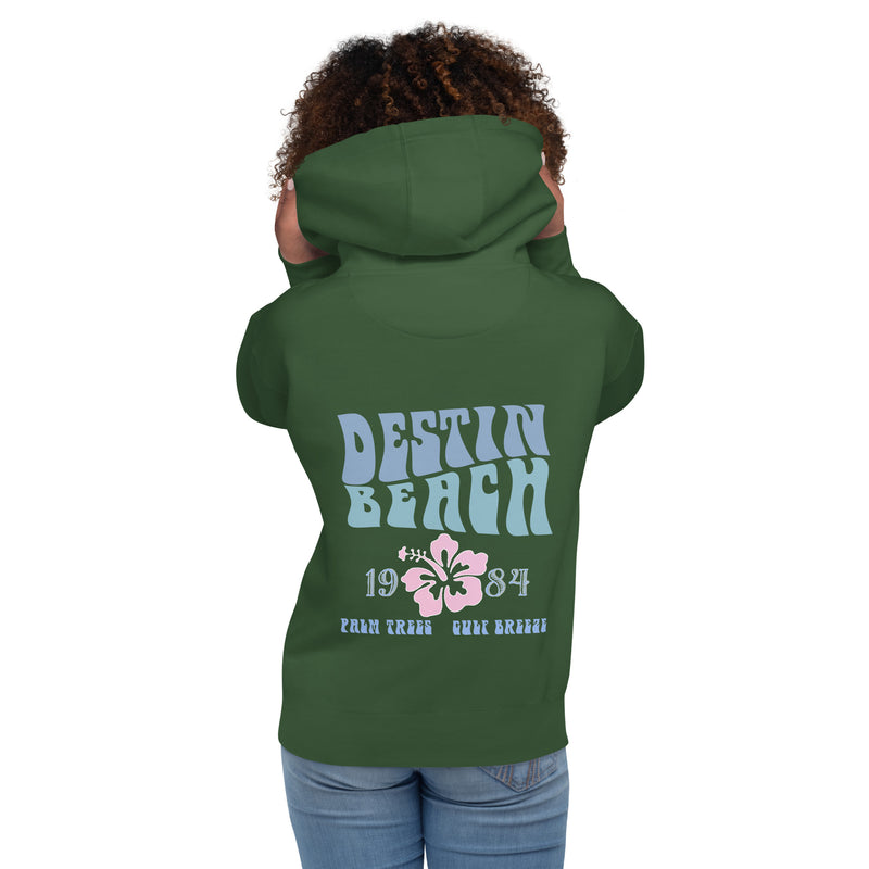 Destin Florida Beach Hoodie Palm Trees Gulf Breeze Pink Hibiscus 1984