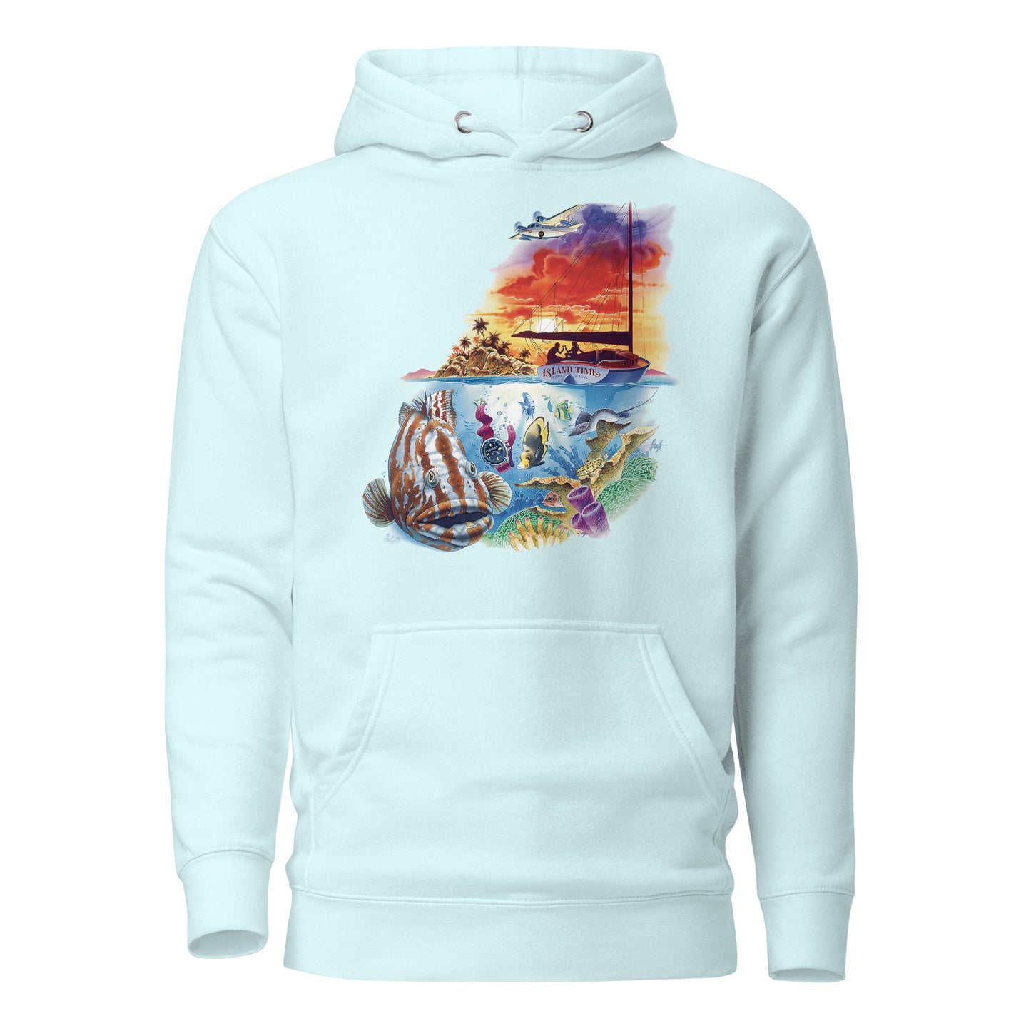 Unisex Premium Island Time Scuba Diving Hoodie Underwater Scene Jimmy Buffett 5 oclock somewhere grouper coral reef sailboat