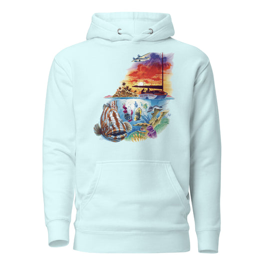 Unisex Premium Island Time Scuba Diving Hoodie Underwater Scene Jimmy Buffett 5 oclock somewhere grouper coral reef sailboat