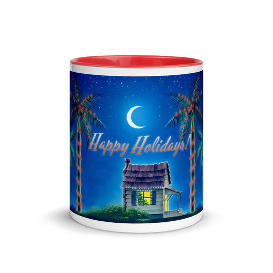 Happy Holidays Beach House Ceramic Coffee Mug Christmas Lights Palm Trees Jimmy Buffett Christmas Island Mele Kalikimaka 
