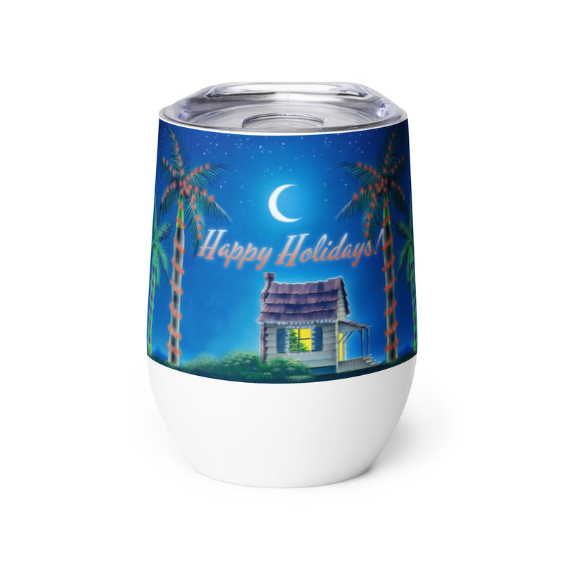 Happy Holidays Beach House Insulated Tumbler Christmas Lights Palm Trees Jimmy Buffett Christmas Island Mele Kalikimaka