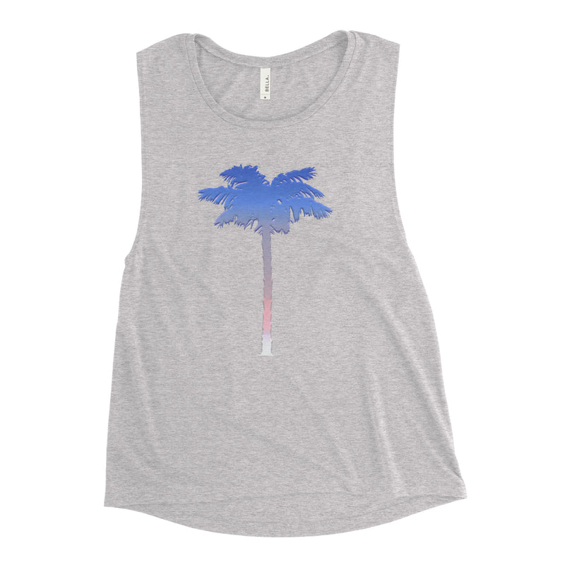 Ladies Womens Patriotic Palm Red White Blue Tank Top Beach T-shirts